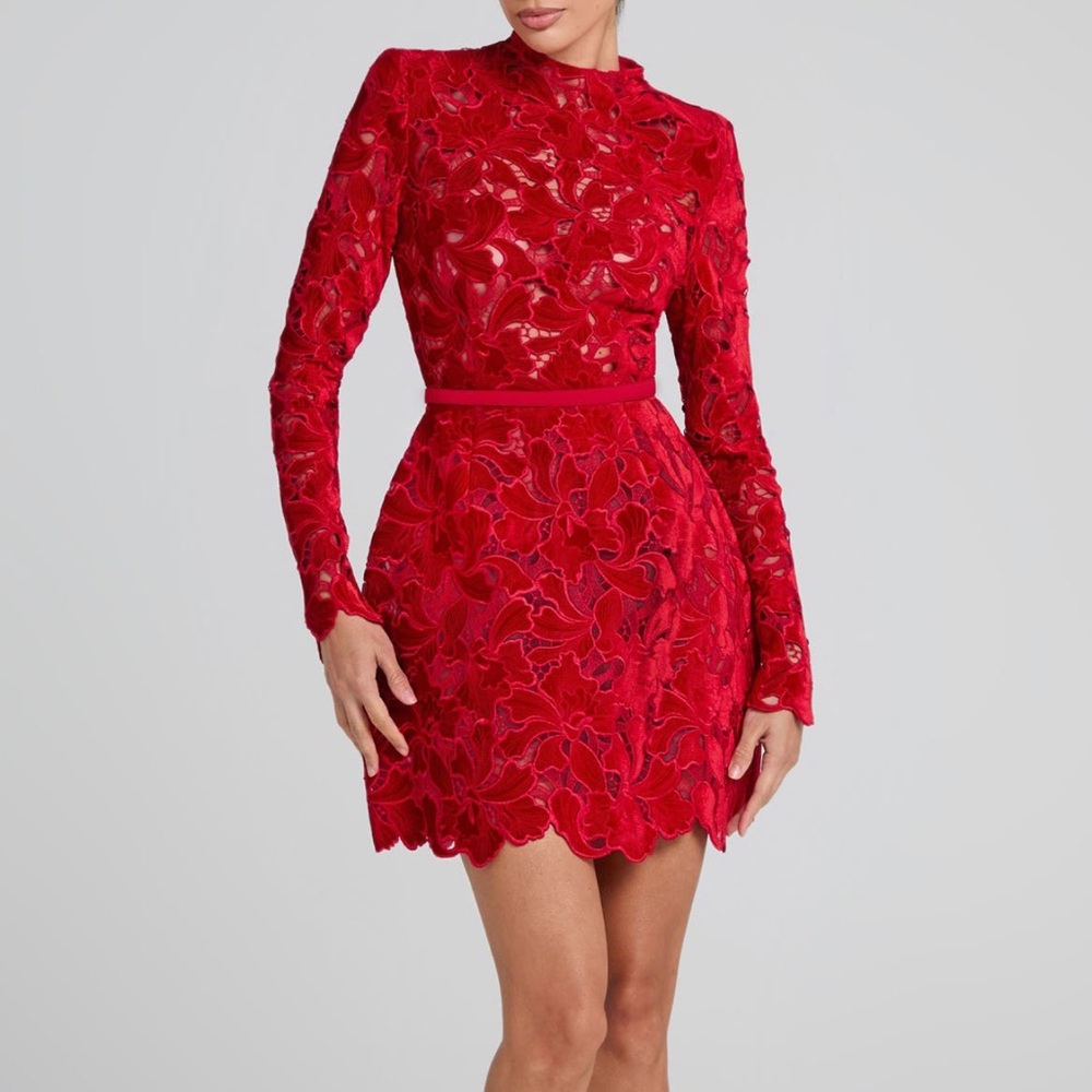 Nadine Merabi Lydia Red Lace Mini Dress- Size 12